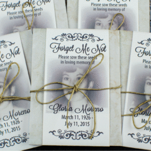 100 Personalised Funeral Favours Seed Packets Forget Me Not & Poem NO SEEDS 