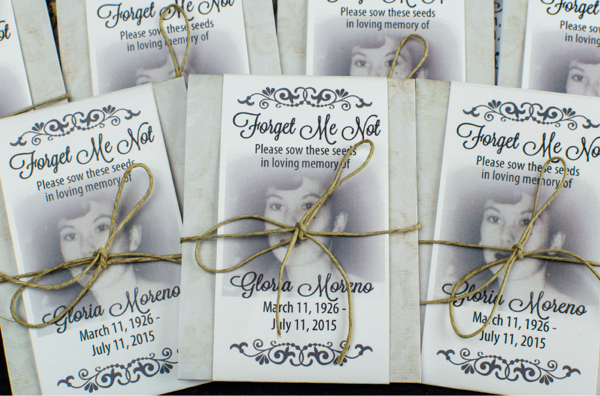 with seeds 175 Funeral Favour Personalised Seed Packets Memorial Forget Me-not 