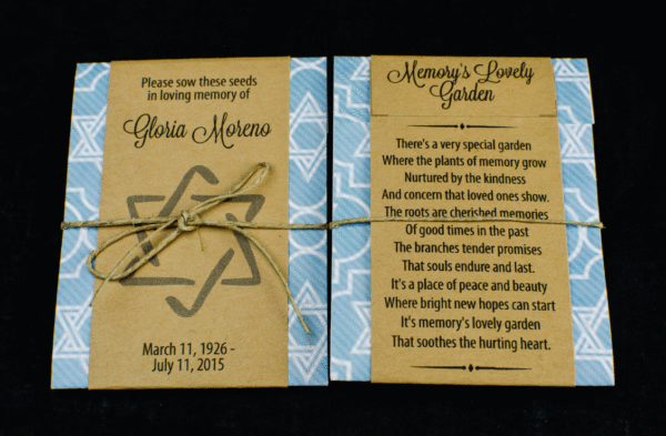 Jewish Memorial Seed Packets with Star of David