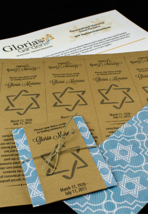 Do It Yourself Personalized Jewish Memorial Seed Packets with Star of David