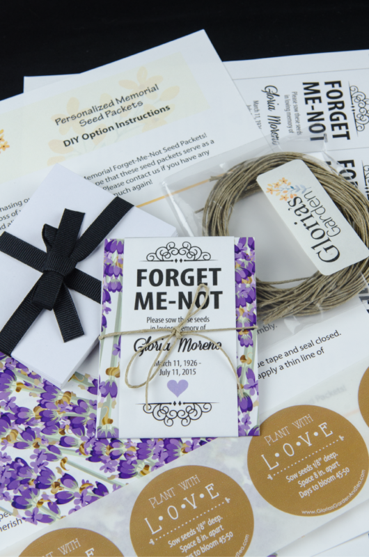 Do-It-Yourself Lavender and Purple Floral Memorial Forget-Me-Not Seed Packets