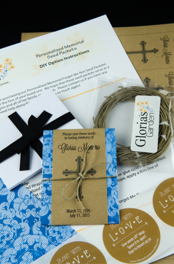 Personalized Religious Memorial Seed Packets with Decorative Cross