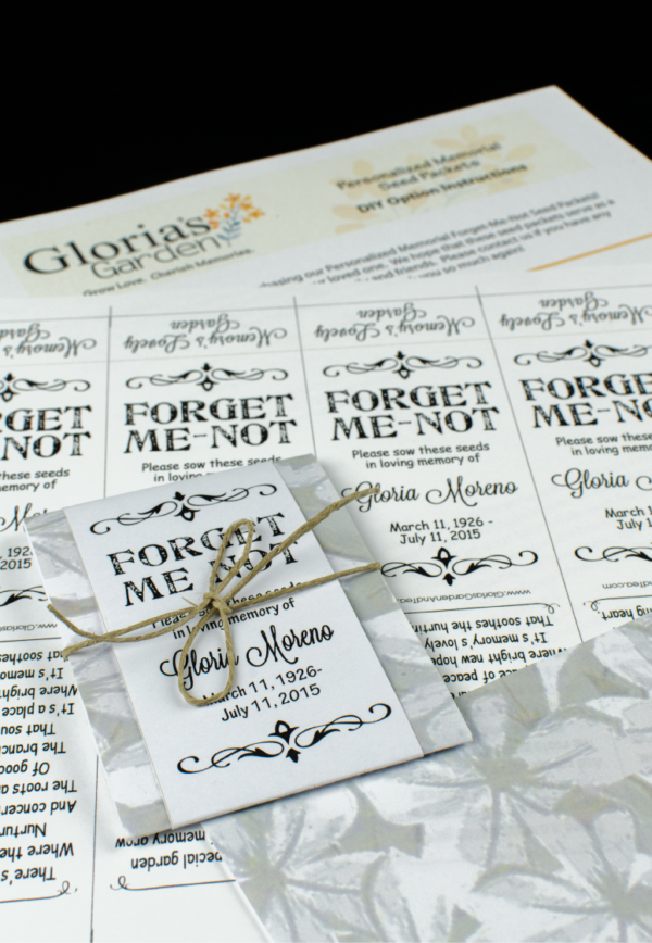 Do It Yourself Personalized Gray Floral Memorial Seed Packets